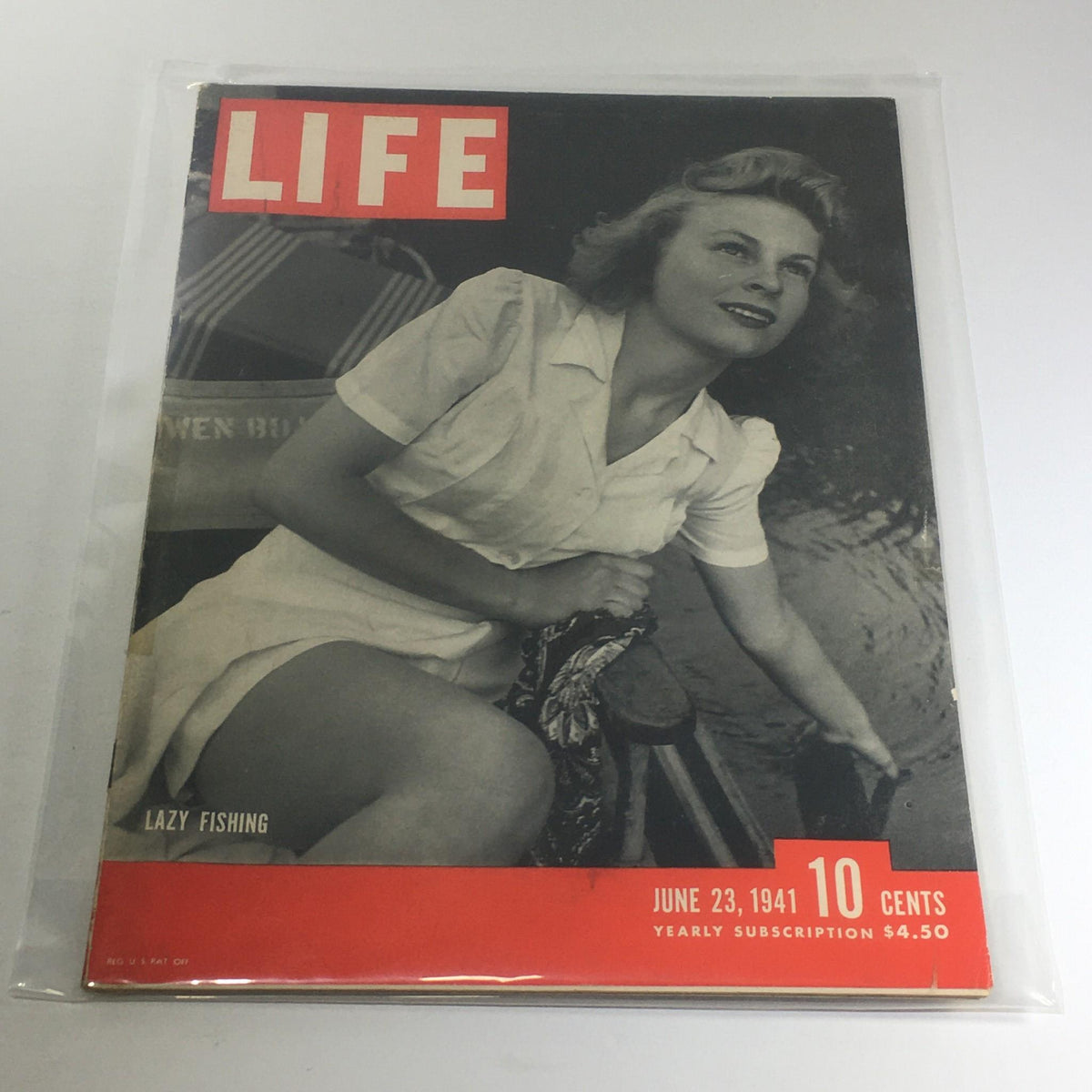 Vintage Life Magazine cover from June 23, 1941, featuring Lazy Fishing and retro Coca-Cola advertising. The cover includes a woman in a white blouse and smiles while fishing, capturing the essence of summer leisure.
