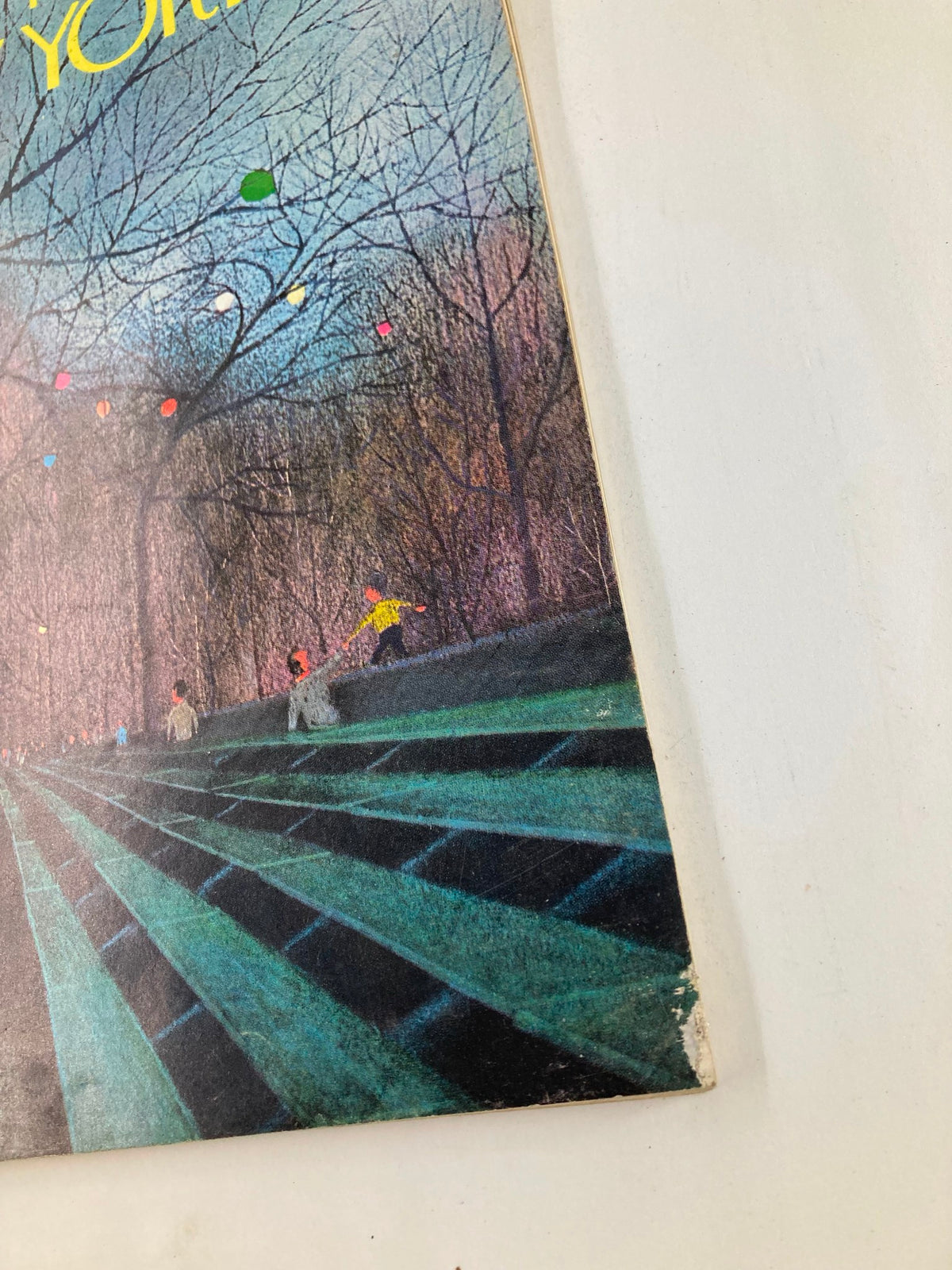 Close-up view of the cover of The New Yorker Full Magazine March 16 1968 highlighting the "Empty Bench" artwork.