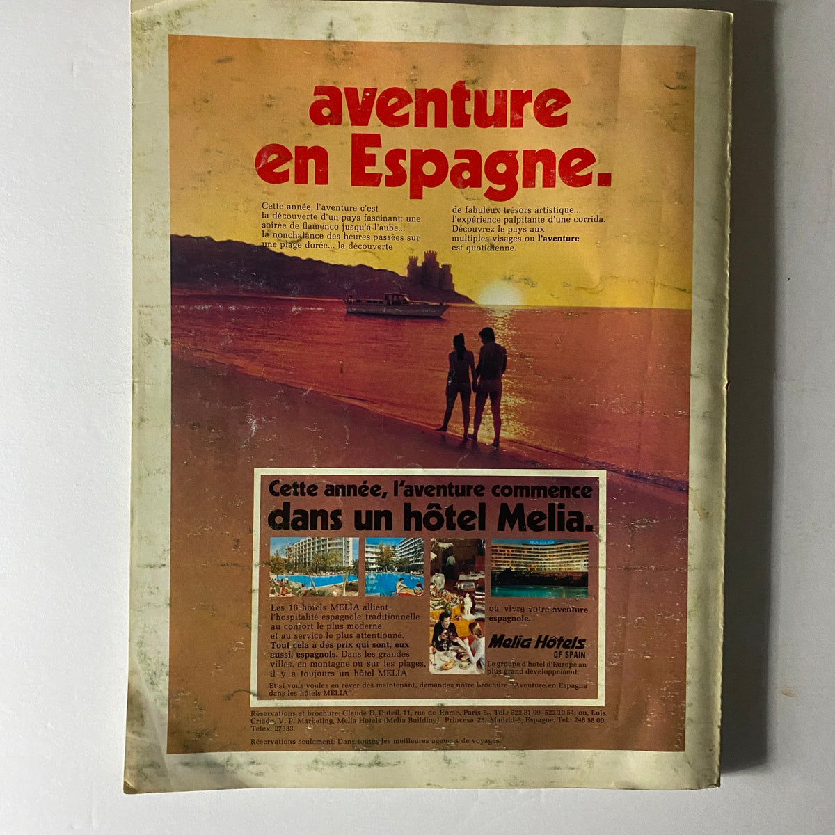 Vogue Paris Magazine February 1972 Catherine Deneuve Cover showing an artistic advertisement for a Spanish adventure, illustrating vintage design.