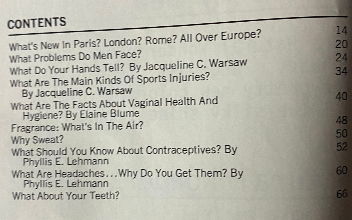 Table of contents page from Vogue Magazine Fall/Winter 1978-1979, listing features on fashion, health, and cultural issues, emphasizing its informative and diverse content.