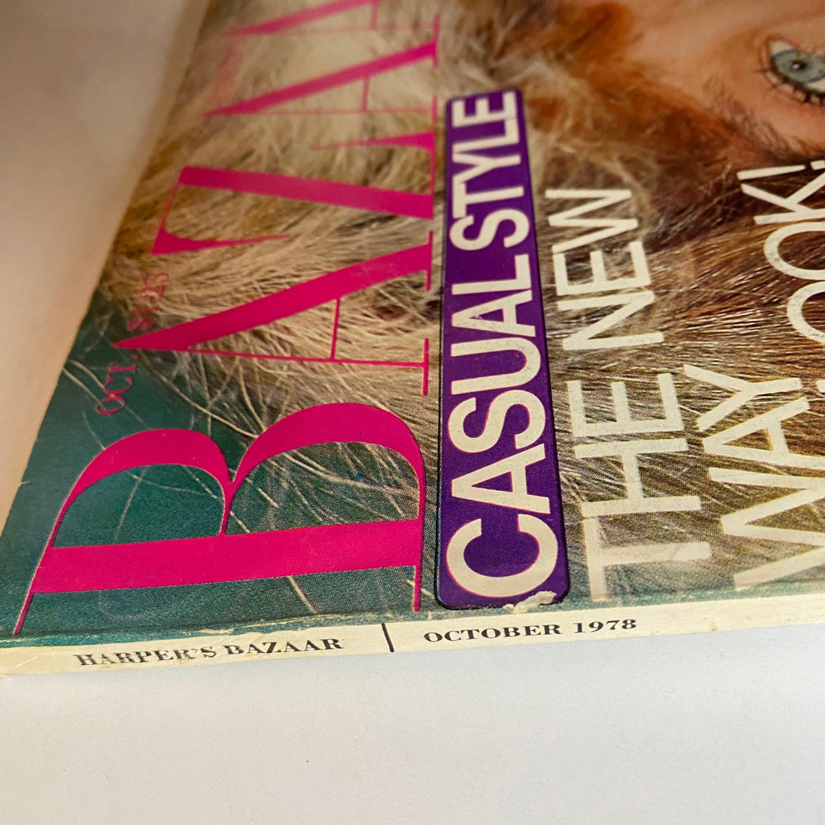 Side view of the Harper's Bazaar Magazine October 1978 displaying the title, issue date, and thematic focus on casual style.