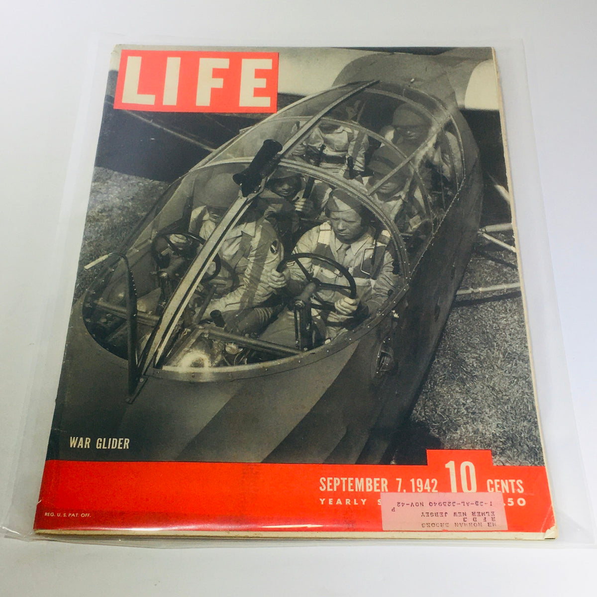 Vintage Life Magazine: September 7, 1942 - War Glider, featuring a cover image showcasing military personnel inside a war glider, highlighting historical aviation during World War II.