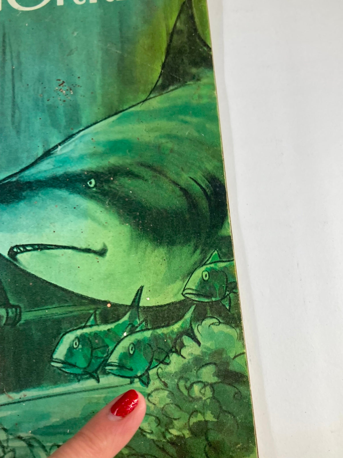 Close-up detail of The New Yorker Full Magazine January 18, 1969 cover, highlighting the shark and fish illustration by Saxon.