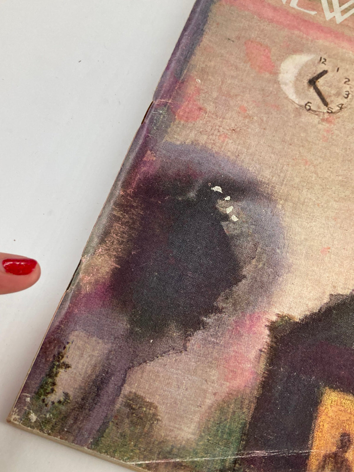 Close-up image of the cover corner of The New Yorker Full Magazine September 23 1967, highlighting watercolor art and a clock, reflecting vintage design.