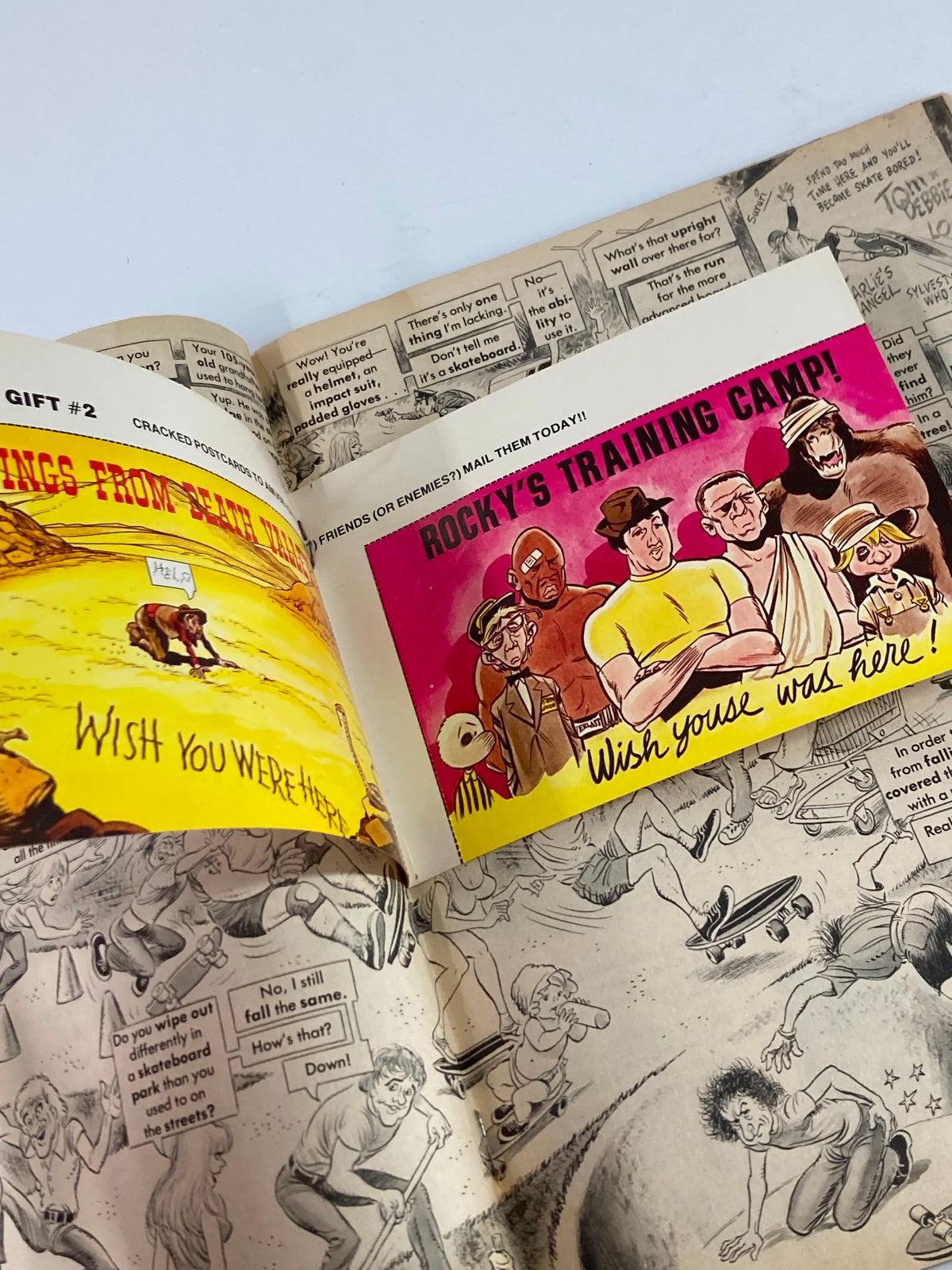 Bonus postcards from the VTG Cracked Humor Magazine October 1977 with colorful illustrations, reflecting the quirky humor of the magazine.