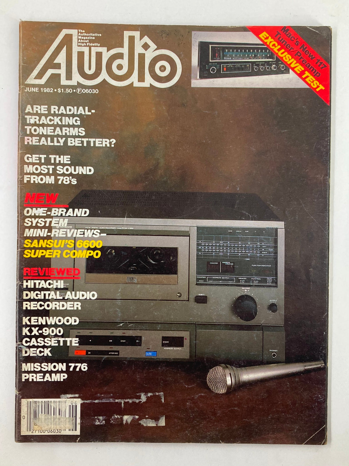 Cover of VTG Audio Magazine June 1982, Volume 66, Issue #6 featuring Hitachi's PCM-V300 Digital Audio Recorder, showcasing audio technology advancements.