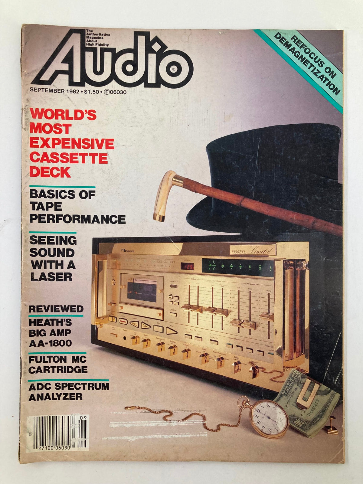 Cover of VTG Audio Magazine September 1982 Volume 66 #9 featuring the Nakamichi 1000ZXL Limited tape deck with an extravagant design and the caption 'World’s Most Expensive Cassette Deck'.