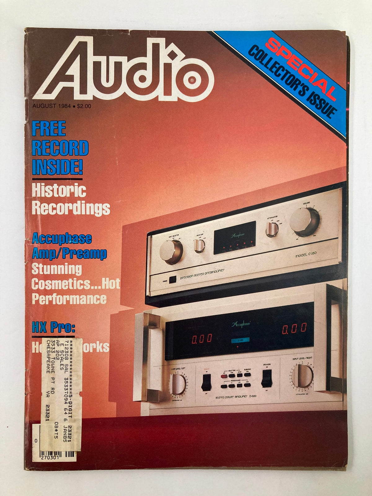 Cover of VTG Audio Magazine August 1984 featuring Accuphase C-280 Preamp & P-600 Amp, marked as Special Collector's Issue with details on historic recordings and hot performance of audio equipment.