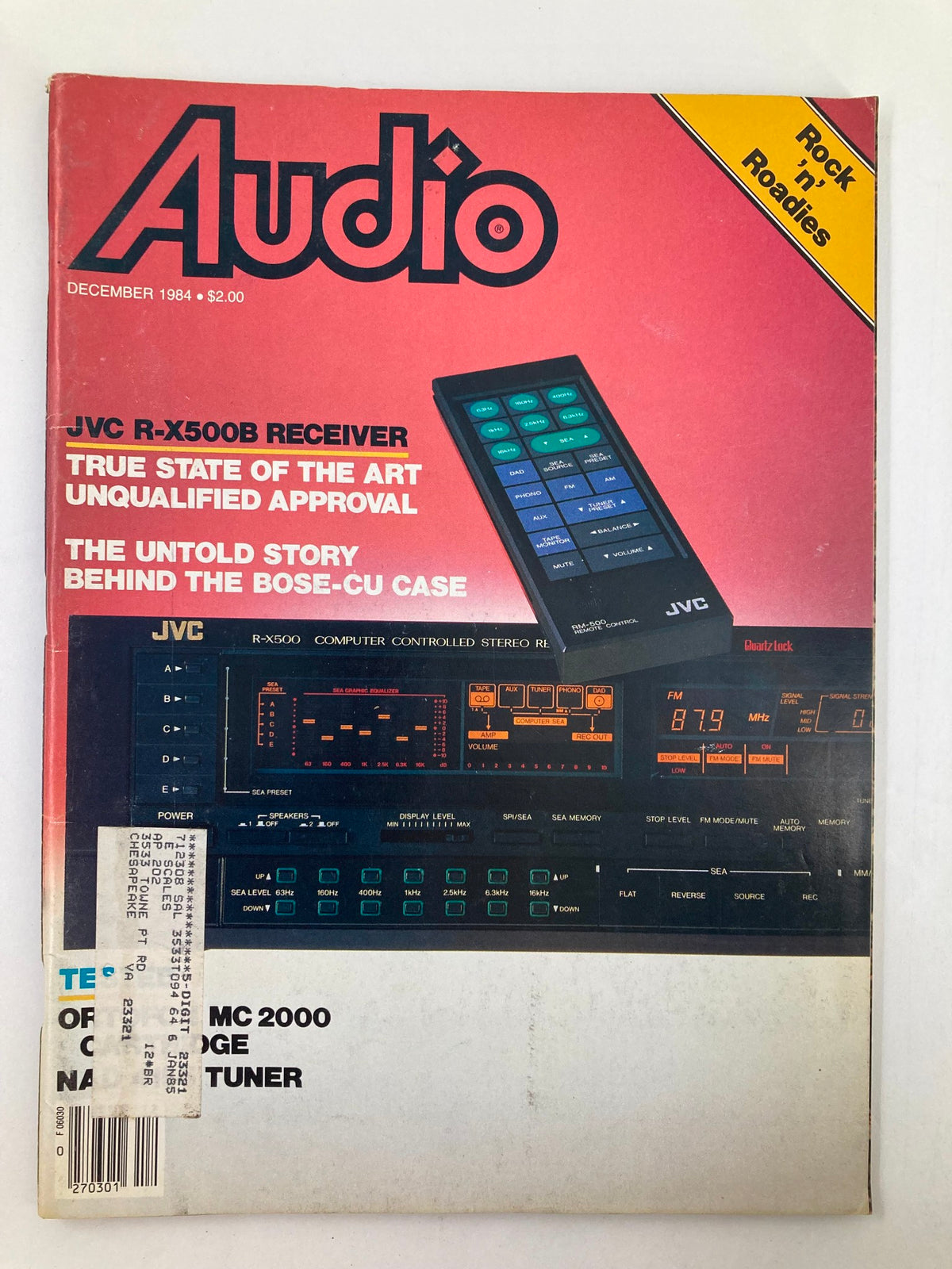 Cover of Vintage Audio Magazine December 1984, Volume 68 #12 featuring the JVC R-X500B Receiver, showcasing its state-of-the-art technology and vibrant design.