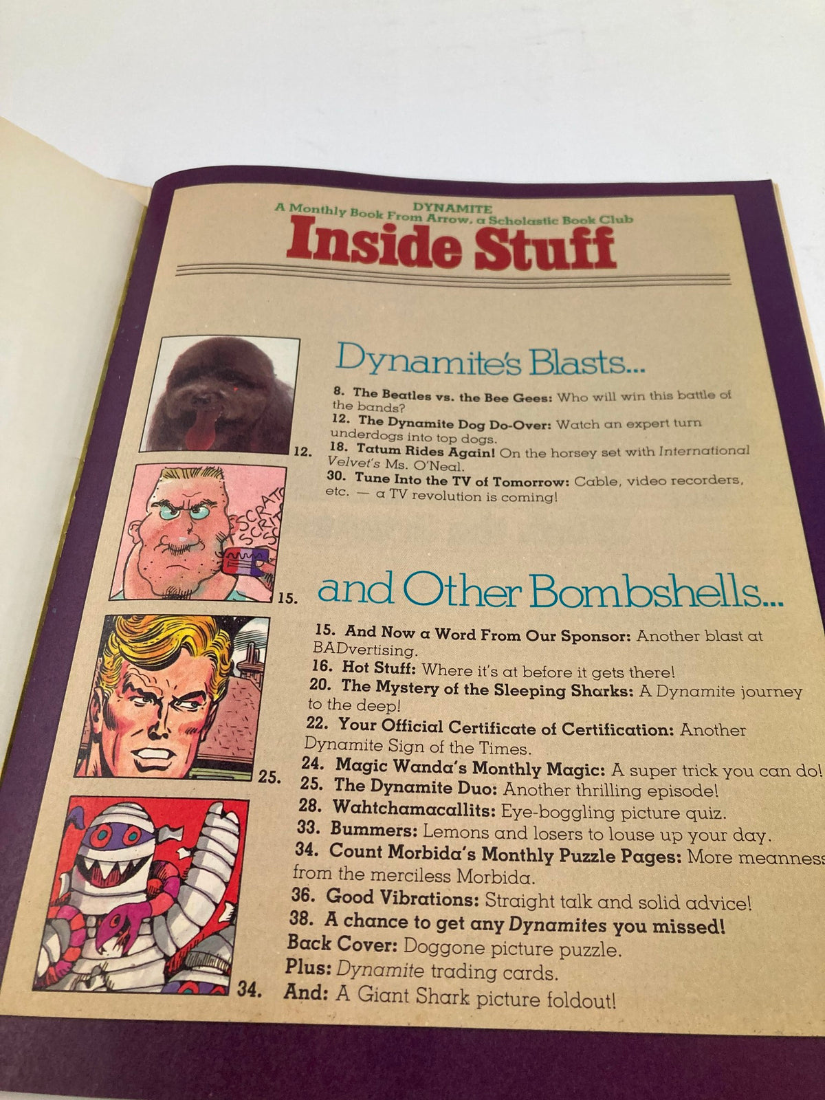 Inside content of VTG Dynamite Magazine No. 53 featuring a table of contents listing articles like 'Dynamite's Blasts' and 'and Other Bombshells'.