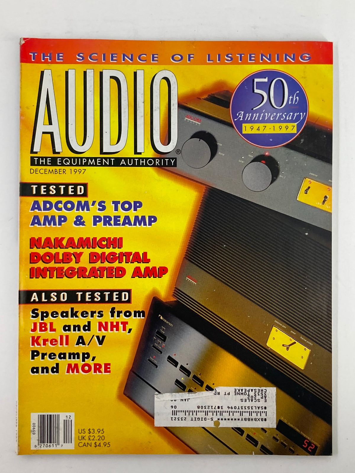 Cover of Audio Magazine December 1997, Volume 81, Issue #12 featuring the Adcom GFP-750 Preamp and top equipment reviews.