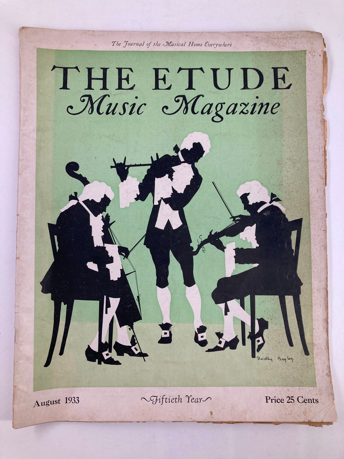 Cover of VTG Etude The Music Magazine August 1933, Volume 100, Issue #8, featuring an artistic illustration of musicians with a green background and the title prominently displayed.