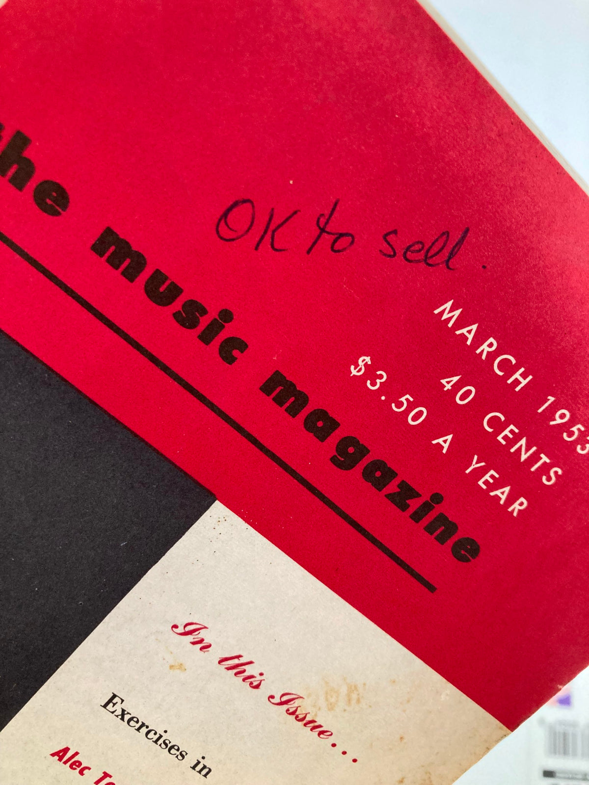 Back cover of VTG Etude The Music Magazine March 1953 Vol 71 #3 indicating it is 'OK to sell', with publication details and pricing.