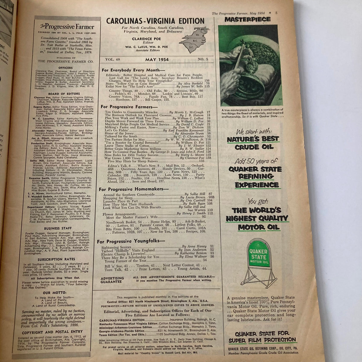 Vintage The Progressive Farmer Magazine May 1954 Vol 69 #5 Ten Pasture Helps for May