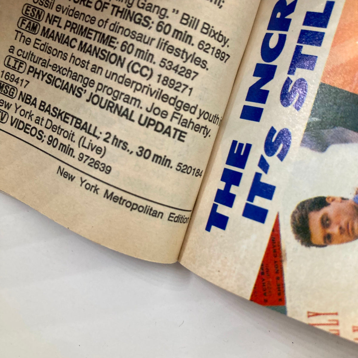 Interior page of TV Guide Magazine, November 28, 1992, featuring program listings including NFL Primetime and NBA Basketball, from the New York Metropolitan Edition.