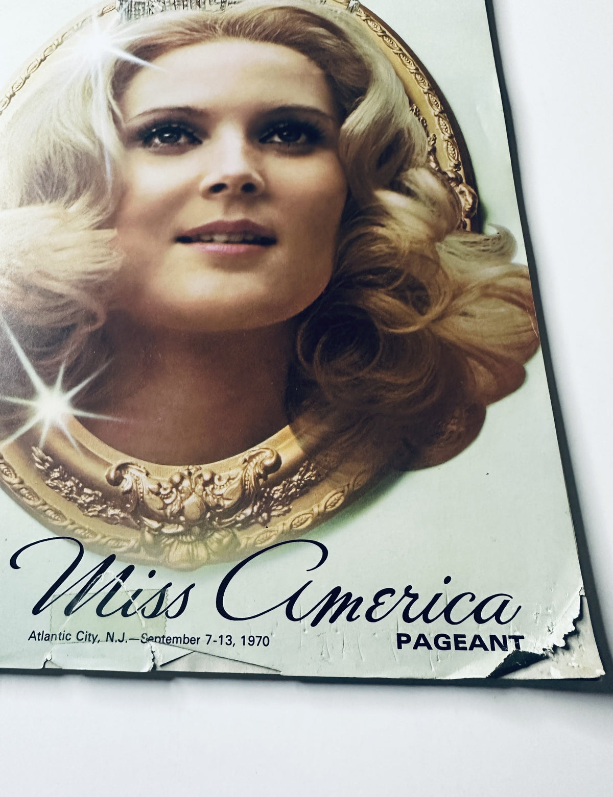 Close-up of the Miss America Pageant Magazine Cover dated September 7–13, 1970, highlighting the elegant design and the beautiful blonde model with a crown.
