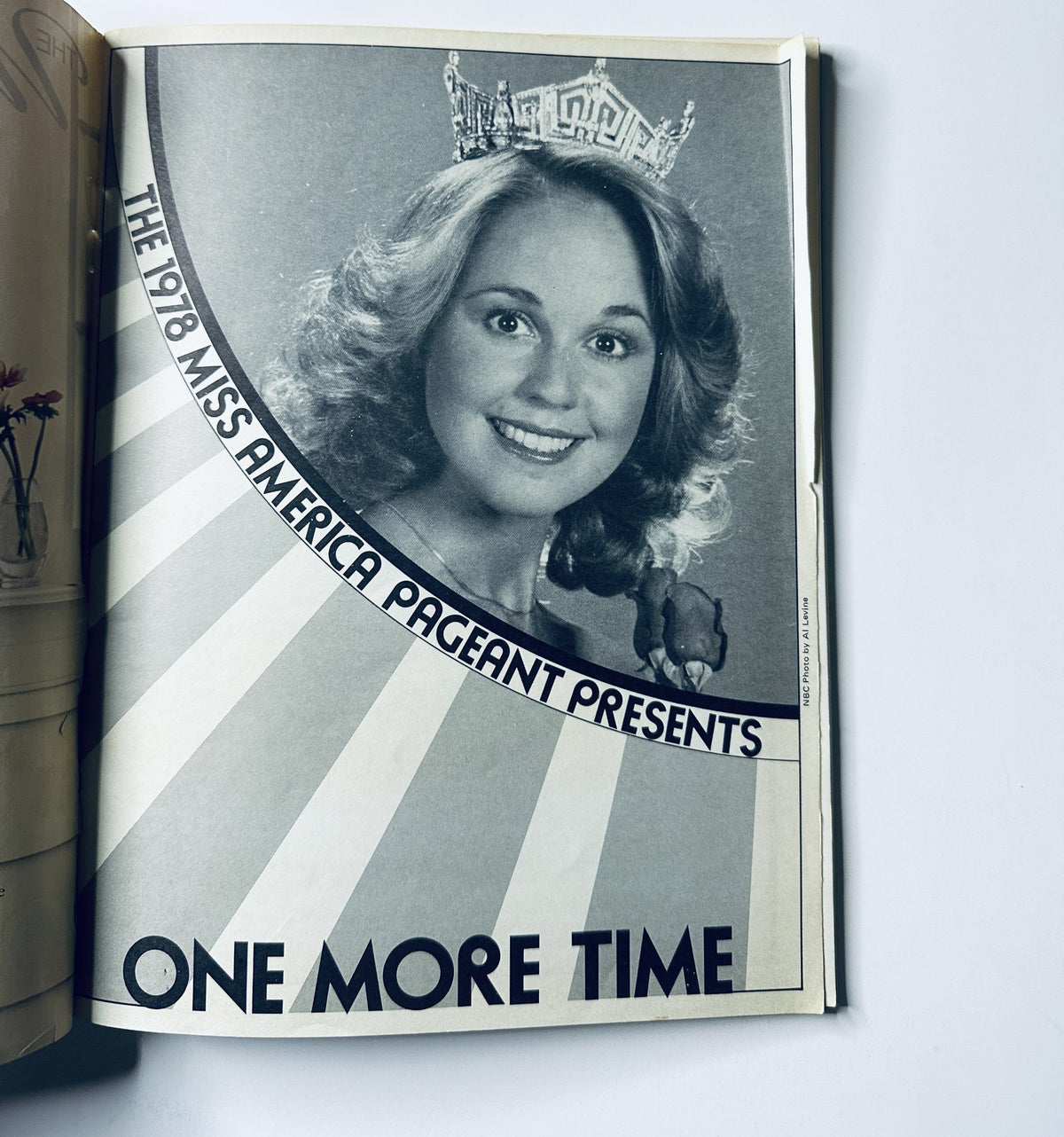 A page from the Miss America Pageant Magazine, featuring Susan Perkins, the crowned Miss America, with the text 'The 1978 Miss America Pageant Presents ONE MORE TIME'. This vintage magazine captures the charm of the 1978 event.