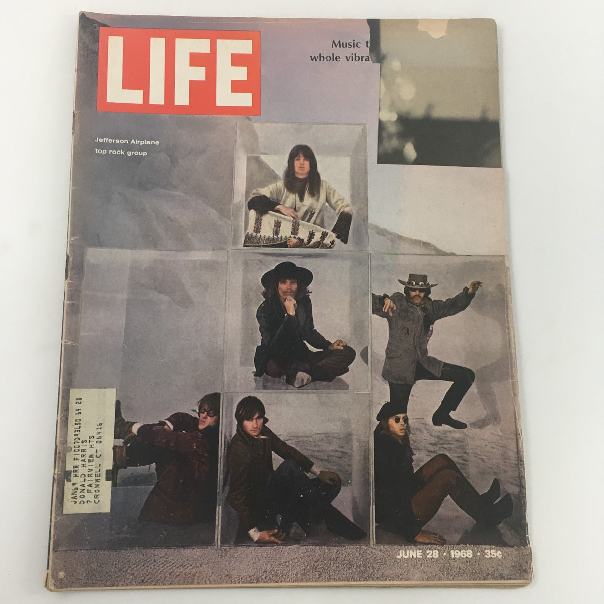Vintage Life Magazine cover from June 28, 1968, featuring Jefferson Airplane, the top new rock group, showcasing iconic cultural imagery and the magazine's distinctive red logo.