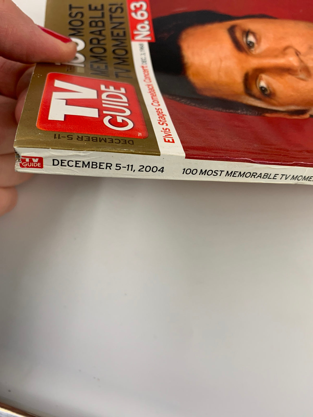 Spine of TV Guide Magazine December 5-11, 2004 showing the edition number 63, commemorating Elvis Presley's comeback concert from December 3, 1968.