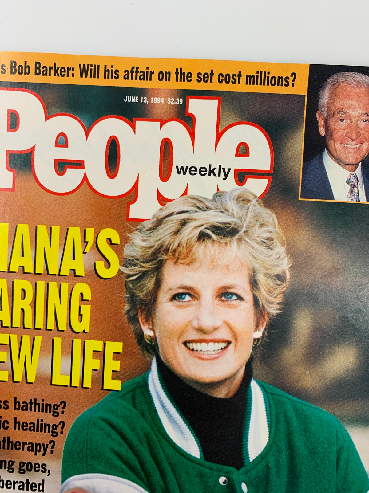 Close-up of People Weekly Magazine June 13, 1994 cover highlighting Princess Diana's smiling face and the headlines about her new life and Bob Barker's rumored affair.