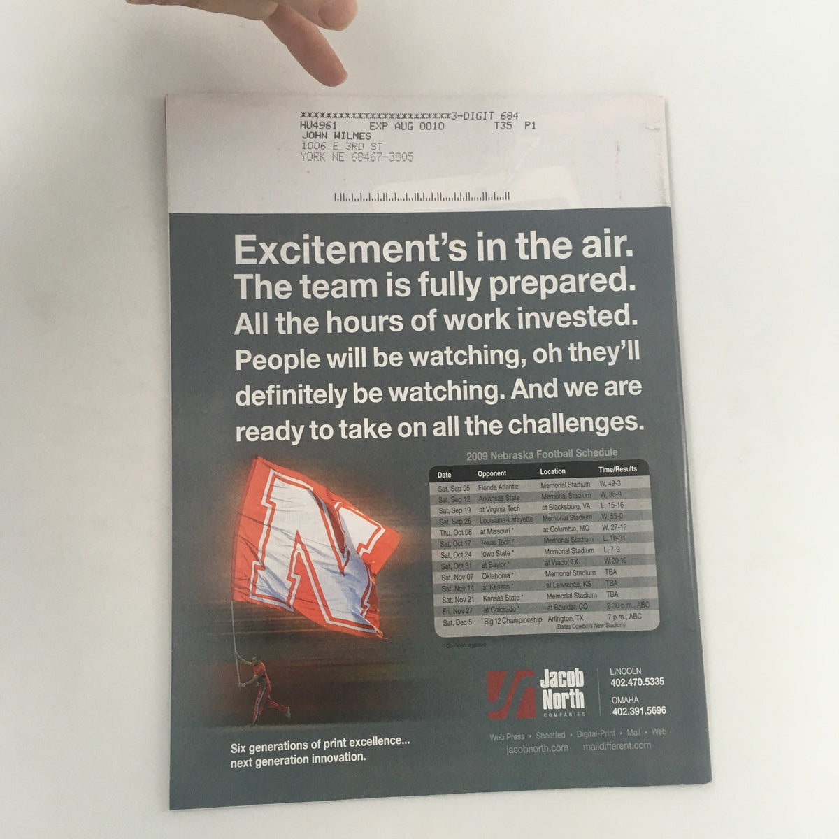 Back cover of Huskers Illustrated November 7, 2009, Volume 29 #15, featuring text about Nebraska football team preparedness and schedule details, emphasizing the excitement for the season.