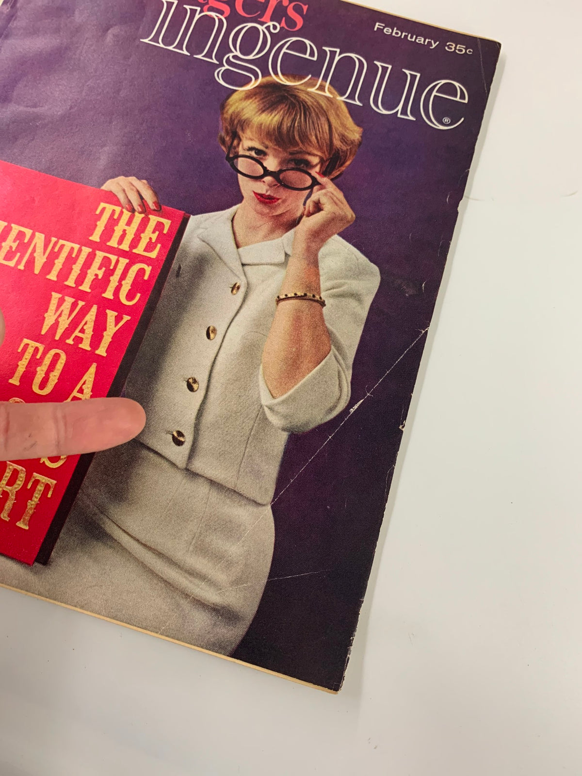 Close-up of the cover of VTG Teen-Agers Ingenue Magazine February 1962 highlighting the article 'The Scientific Way to a Boy's Heart' with a model showcasing vintage fashion.
