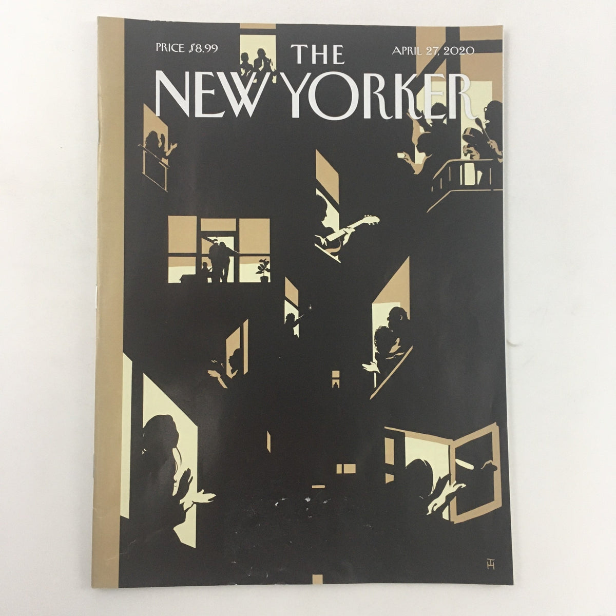 The New Yorker April 27 2020 Full Magazine Theme Cover by Tomer Hanuka showcasing a striking illustration of silhouetted figures amidst a dramatic urban setting.