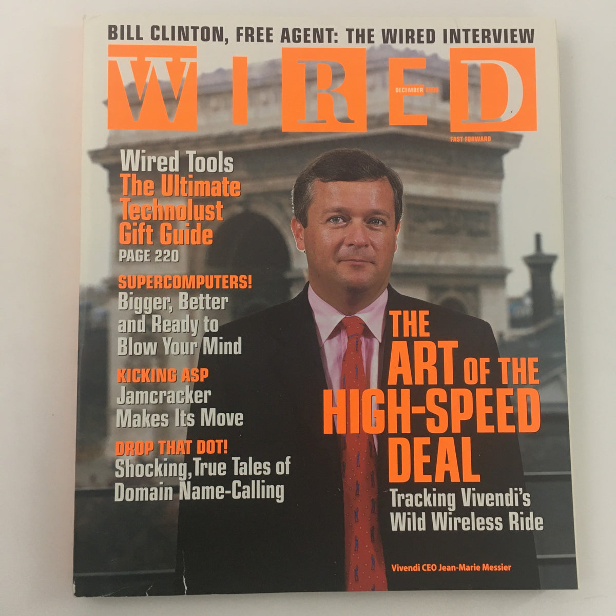 Wired Magazine December 2000 cover featuring Vivendi CEO Jean-Marie Messier, showcasing articles on technology and media innovations.