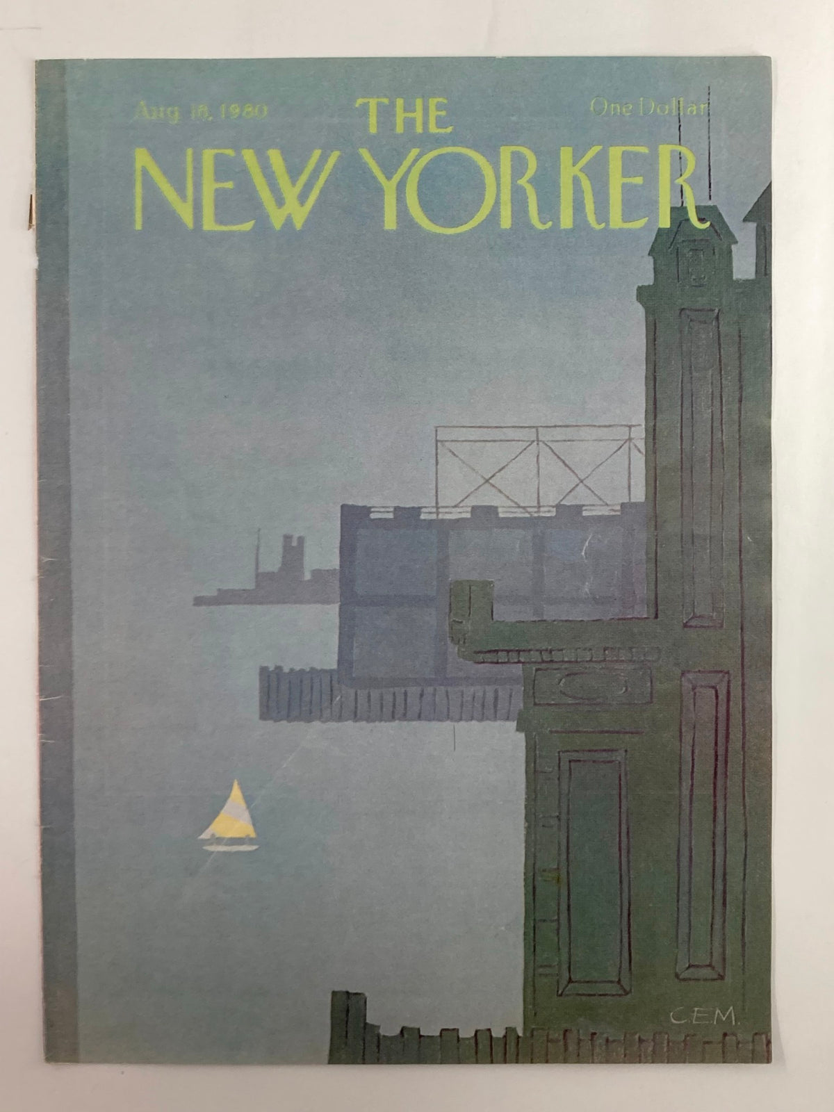 Another view of the cover of The New Yorker from August 18, 1980, showcasing the artistic design and title 'Sail Away' by Charles E. Martin.