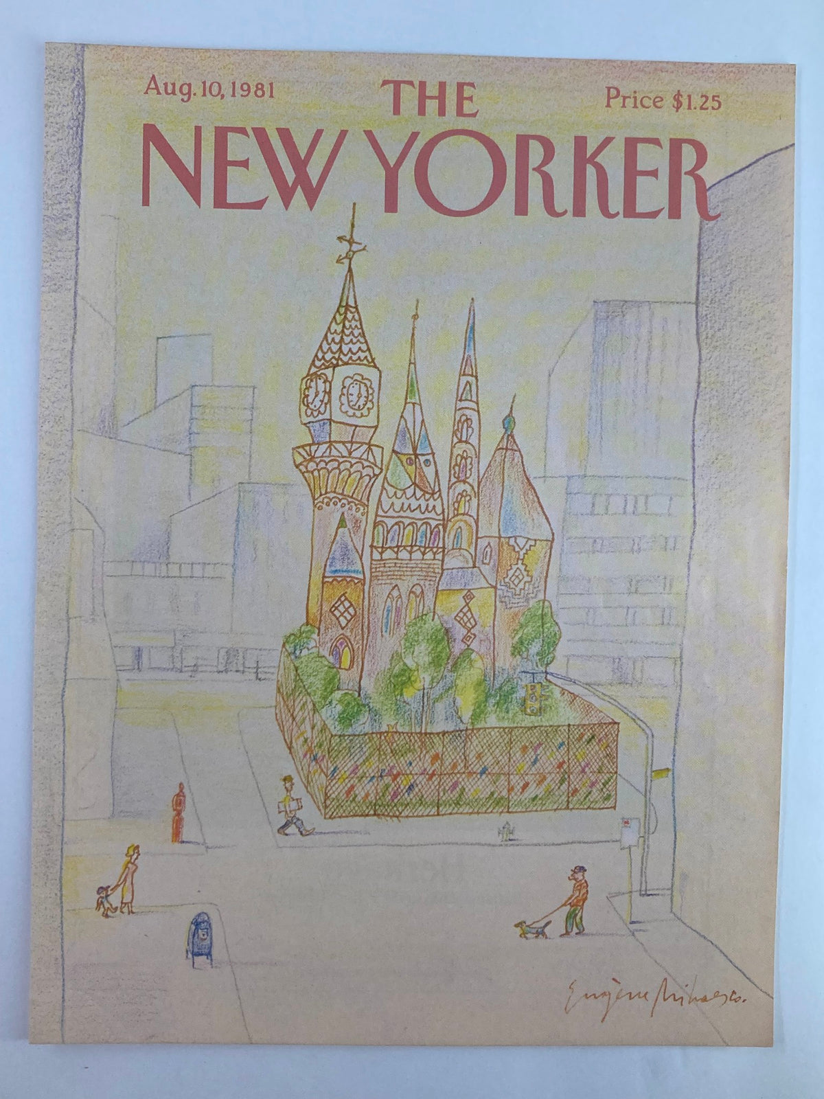 COVER ONLY The New Yorker August 10 1981 displaying Eugene Mihaesco's Corner House artwork, depicting an engaging New York City scene with pedestrians and greenery.