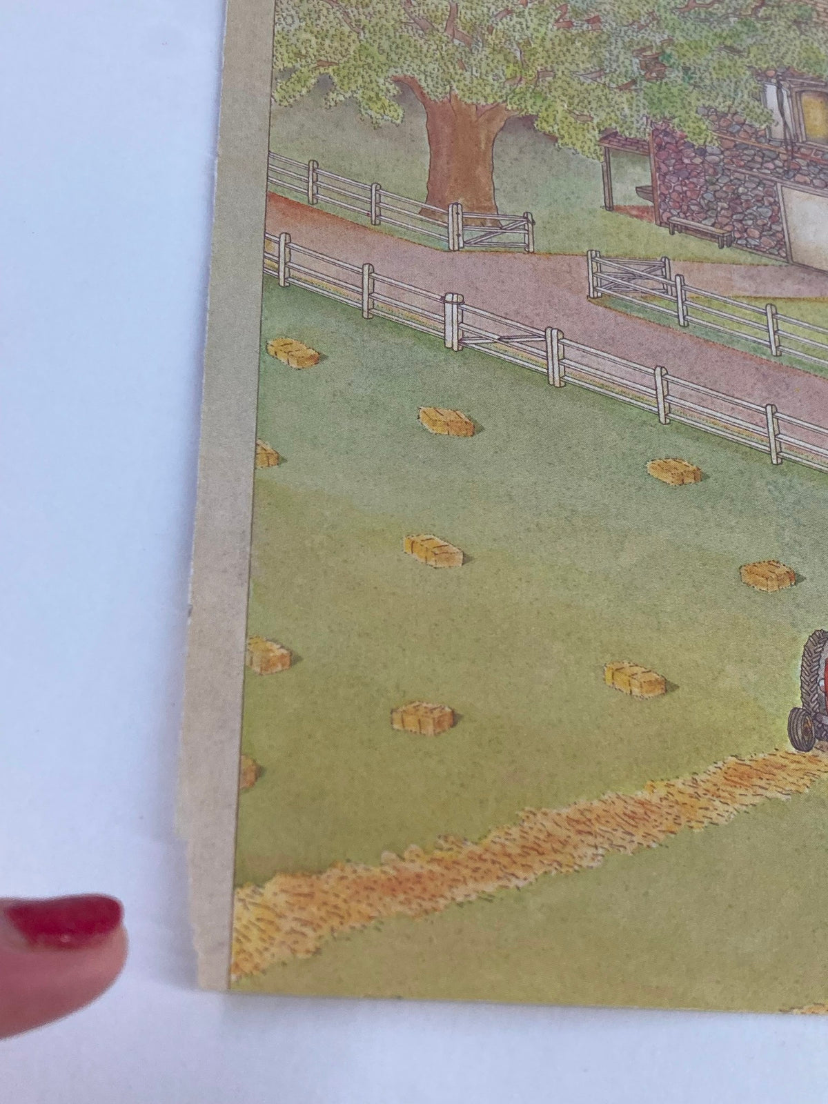 Close-up view of the September 28, 1981 cover of The New Yorker magazine, highlighting minor wear and age-related imperfections, showcasing the vintage charm of the 'Farm Life' illustration by Jenni Oliver.