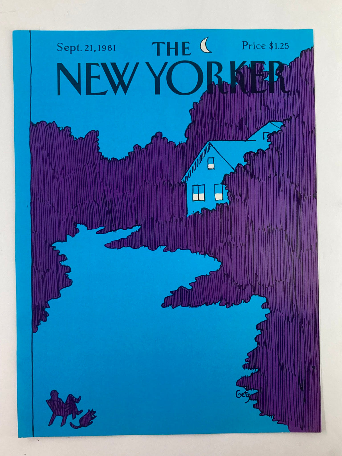 COVER ONLY The New Yorker September 12 1981 with Night Watch artwork by Arthur Getz, highlighting a serene landscape with a house and forest in rich colors.