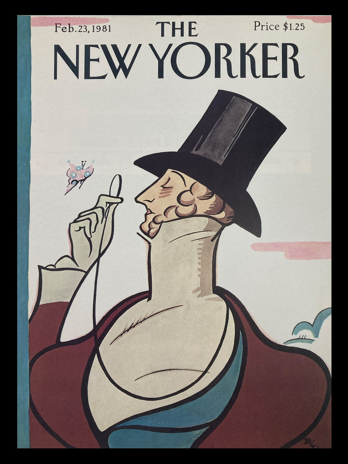 The New Yorker Cover February 23, 1981 - Eustace Tilley by Ira Levin featuring a character wearing a top hat with a whimsical expression, showcasing vintage magazine art.