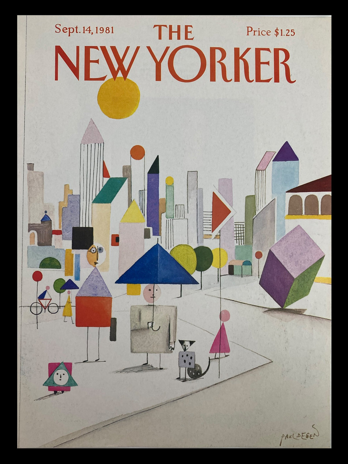 The New Yorker September 14 1981 cover featuring geometric shapes illustrated by Paul Degen, showcasing colorful geometric figures in a vibrant cityscape.