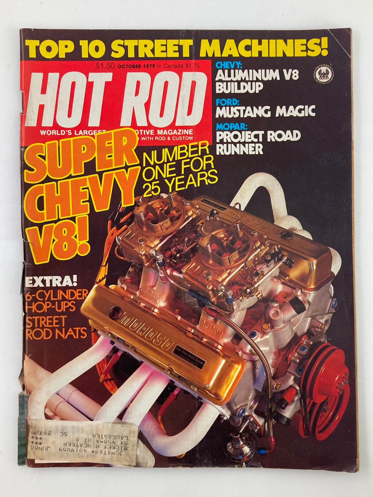 VTG Hot Rod Magazine October 1979 Vol 32 #10 cover featuring the All-Aluminum Chevy V8 and colorful headlines about street machines.
