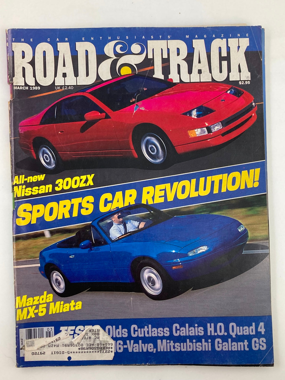 Cover of VTG Road & Track Magazine March 1989 featuring the all-new Nissan 300ZX and Mazda MX-5 Miata, highlighting sports car revolution.