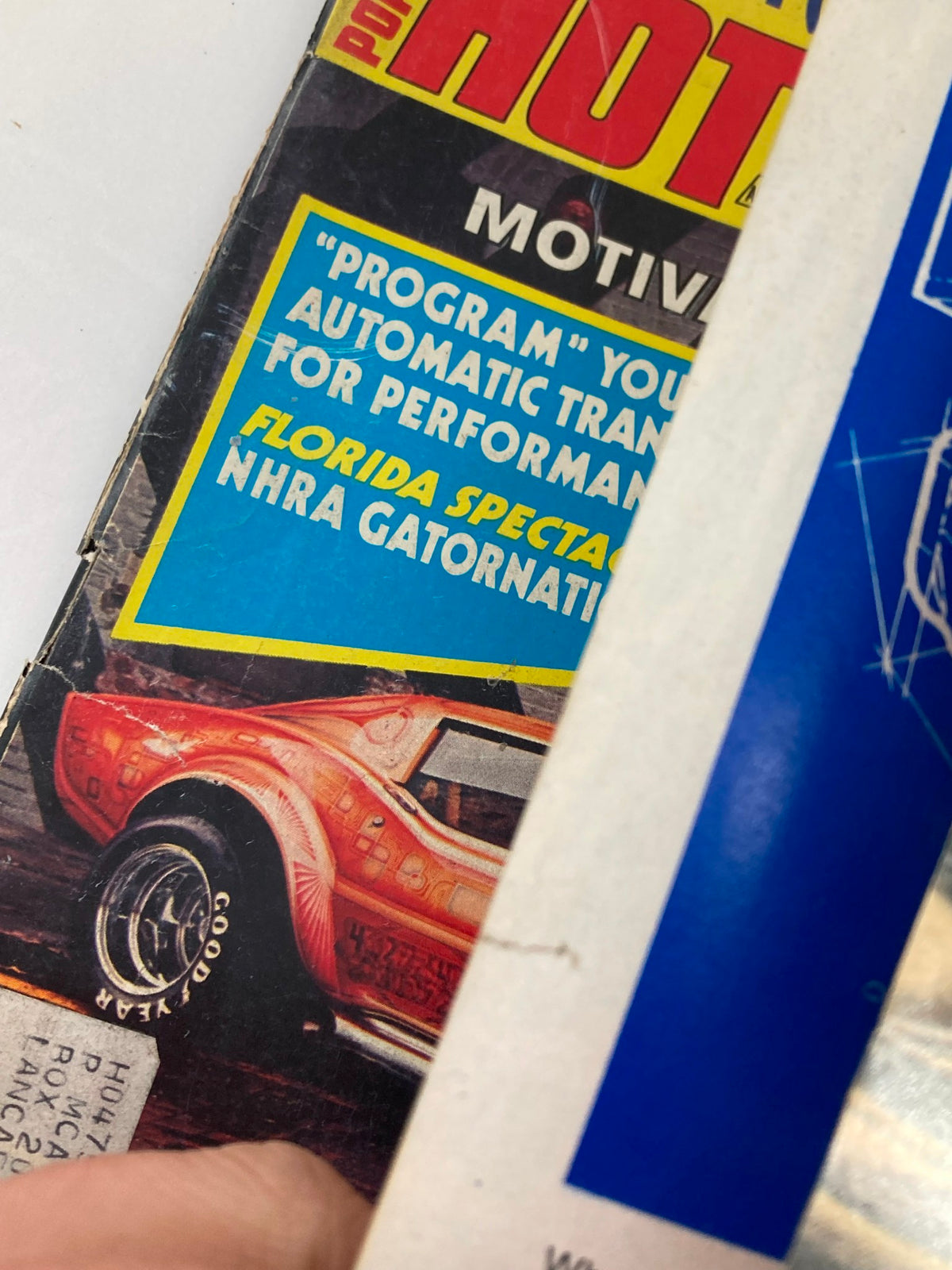 Detail of the cover text on VTG Popular Hot Rodding Magazine June 1974 Vol 13 #6, featuring performance tips for classic cars.