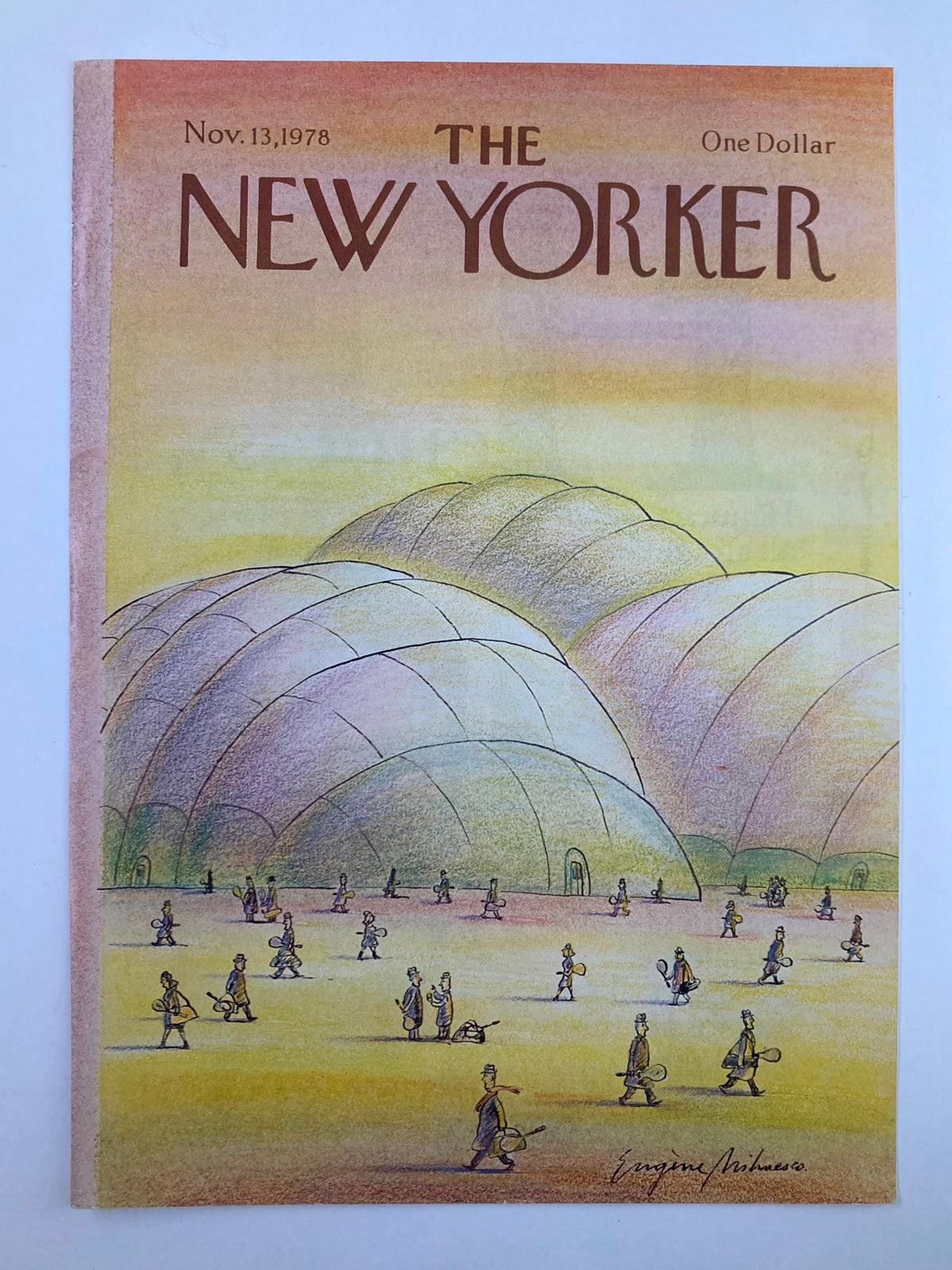 Cover of The New Yorker magazine from November 13, 1978, showcasing the cover art 'The Dome' by Eugene Mihaesco, depicting figures engaged in activities in an expansive landscape with prominent geometric dome shapes.
