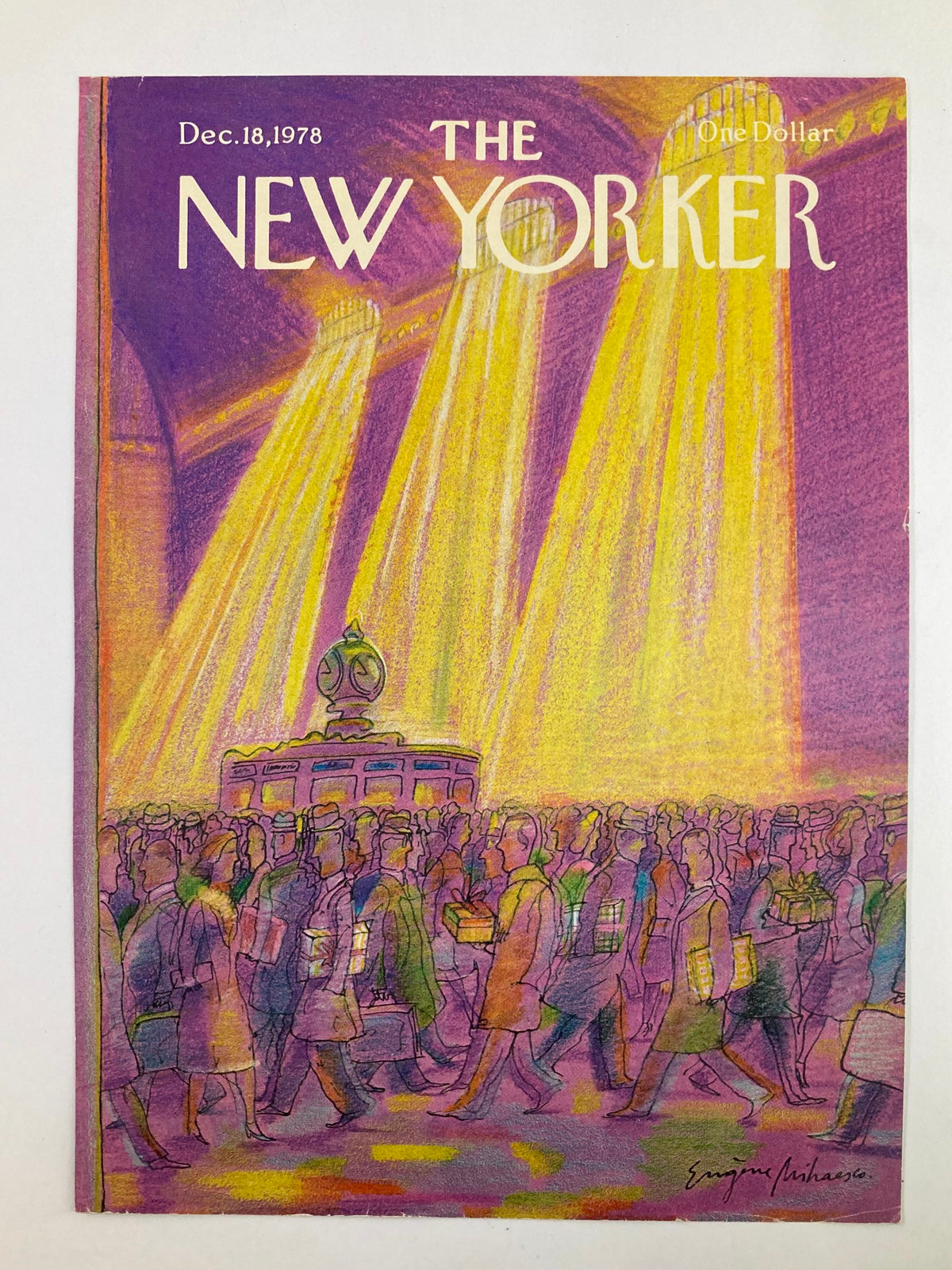 The New Yorker cover dated December 18, 1978, showcasing the artwork 'Central Station' by Eugene Mihaesco, illustrating a vibrant scene of pedestrians under glowing lights.