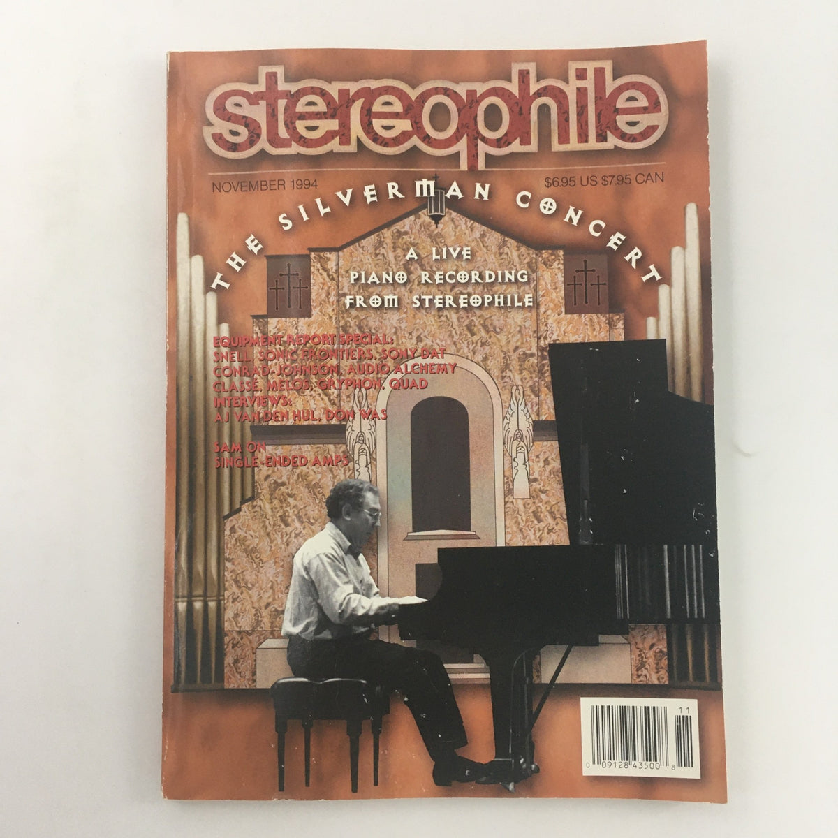 Cover of Stereophile Magazine November 1994 featuring The Robert Silverman Concert with a pianist performing live, highlighting audiophile culture and music history.