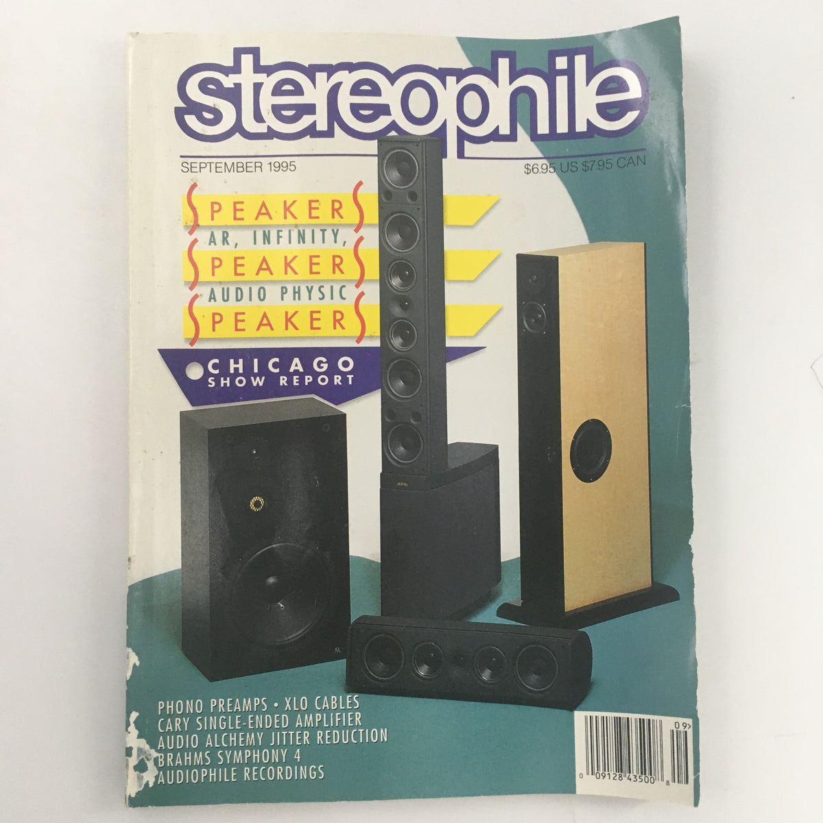 Cover of Stereophile Magazine September 1995 featuring Cary Single-Ended Amplifier and various speakers. This issue includes a Chicago show report and articles related to high-fidelity audio equipment.