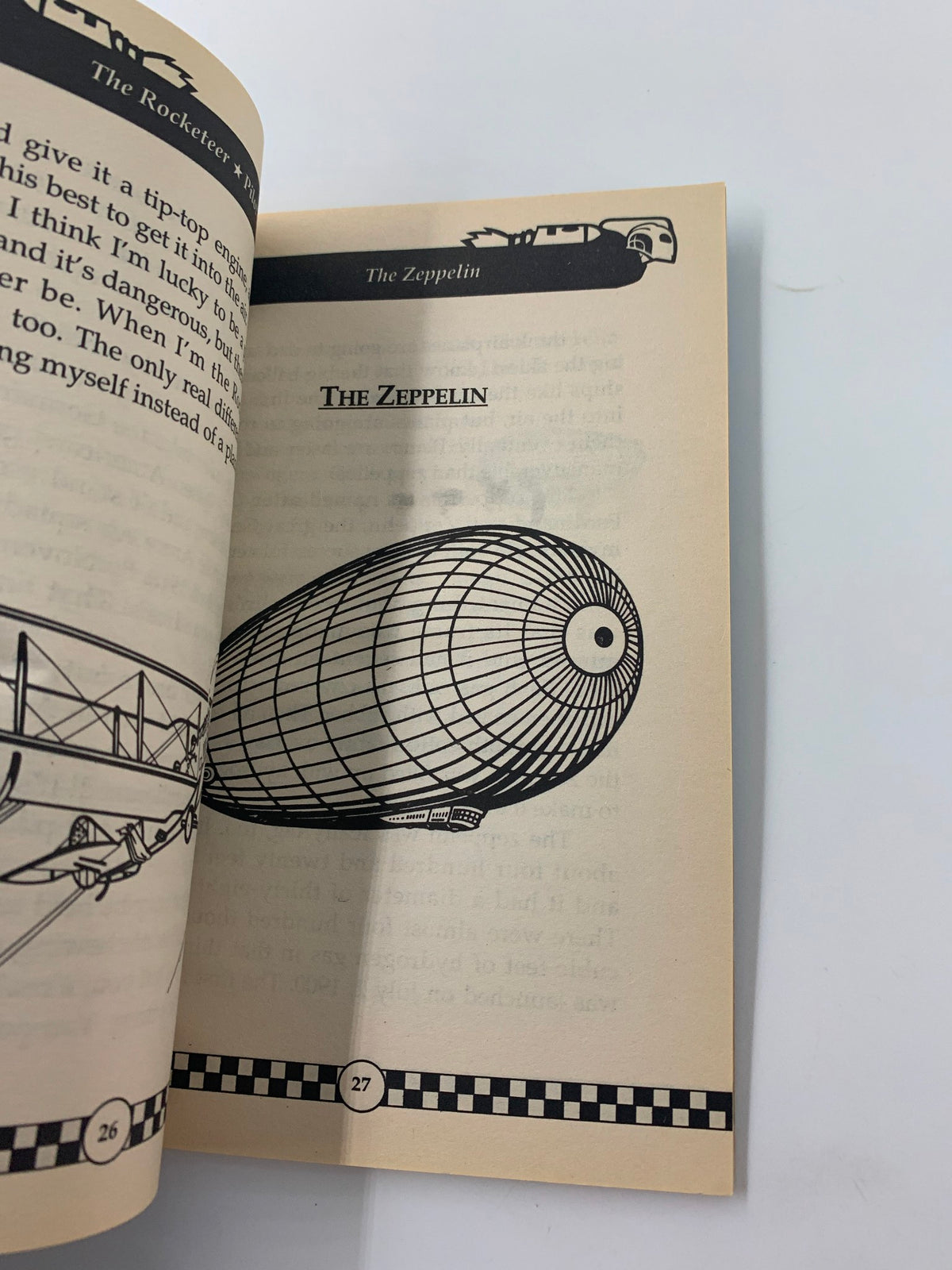 Page from the Walt Disney The Rocketeer Pilot's Logbook Cliff Secord's Secret Aircraft Manual, featuring an illustration of a Zeppelin aircraft.