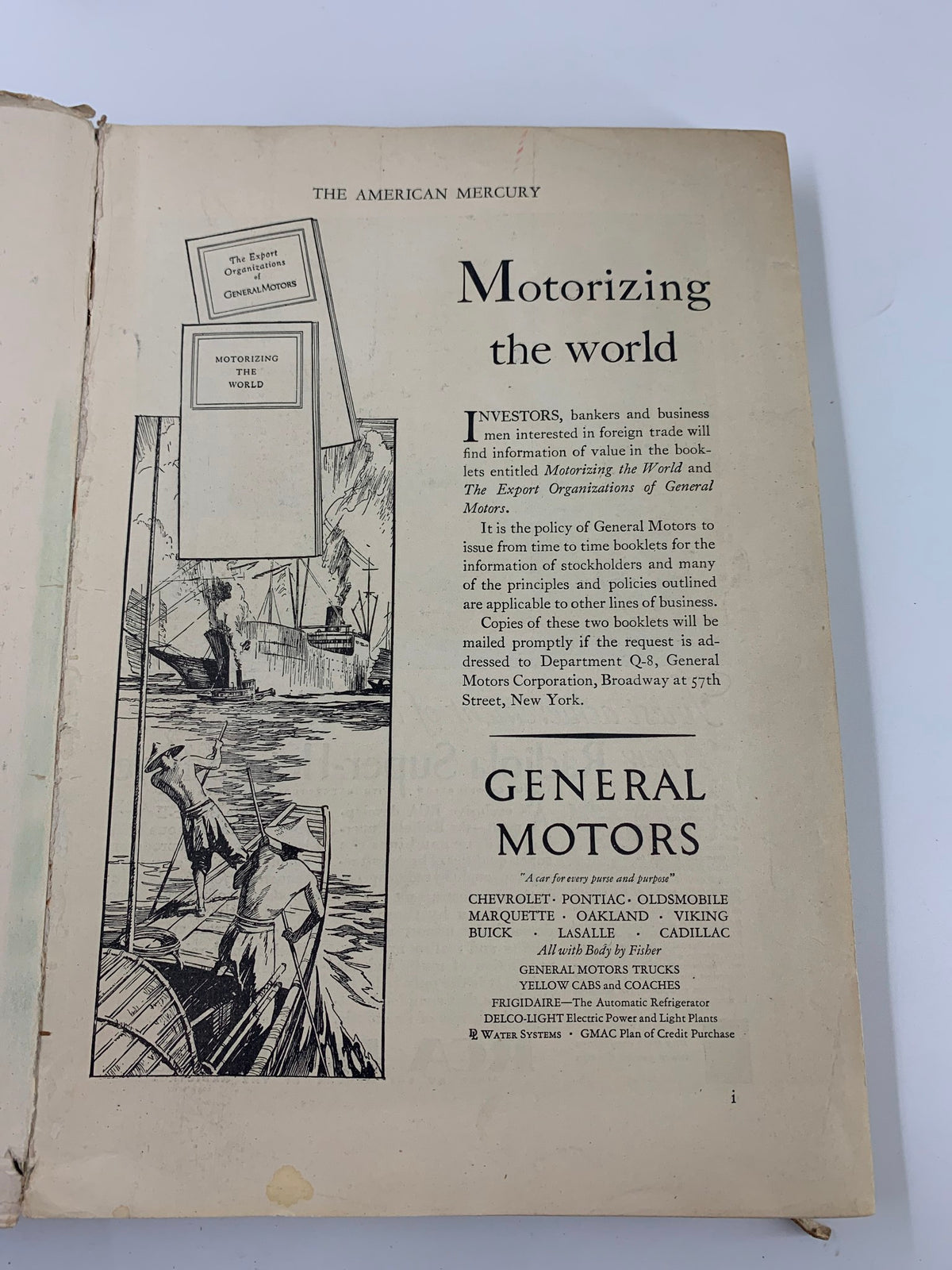 Interior page from VTG The American Mercury Magazine December 1929 The Secretariat, featuring an article discussing motorization and its impact.