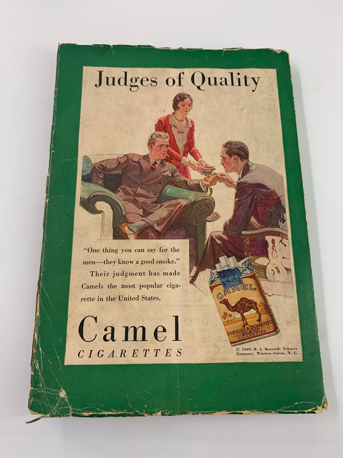 Back cover advertisement of Camel Cigarettes from VTG The American Mercury Magazine December 1929 The Secretariat, depicting a vintage tobacco ad.