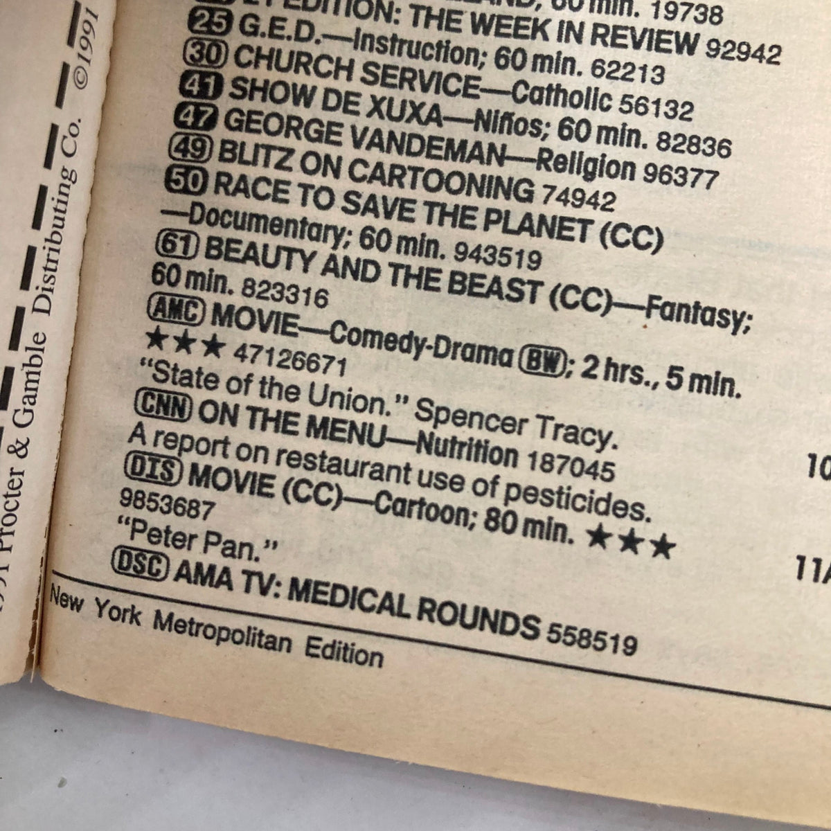 Interior page of the November 9, 1991 TV Guide Magazine displaying a listing of TV programs and features of that era. A collectible piece of entertainment history.