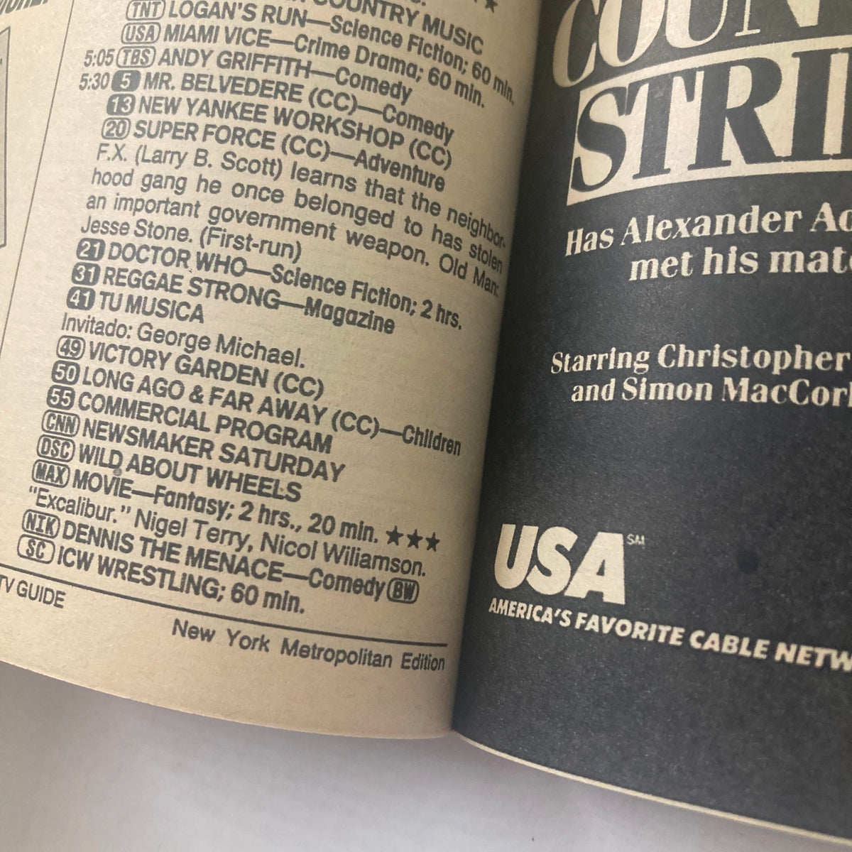 Interior page of TV Guide Magazine November 24 1990 featuring channel listings and programming highlights, essential for 90s TV enthusiasts.