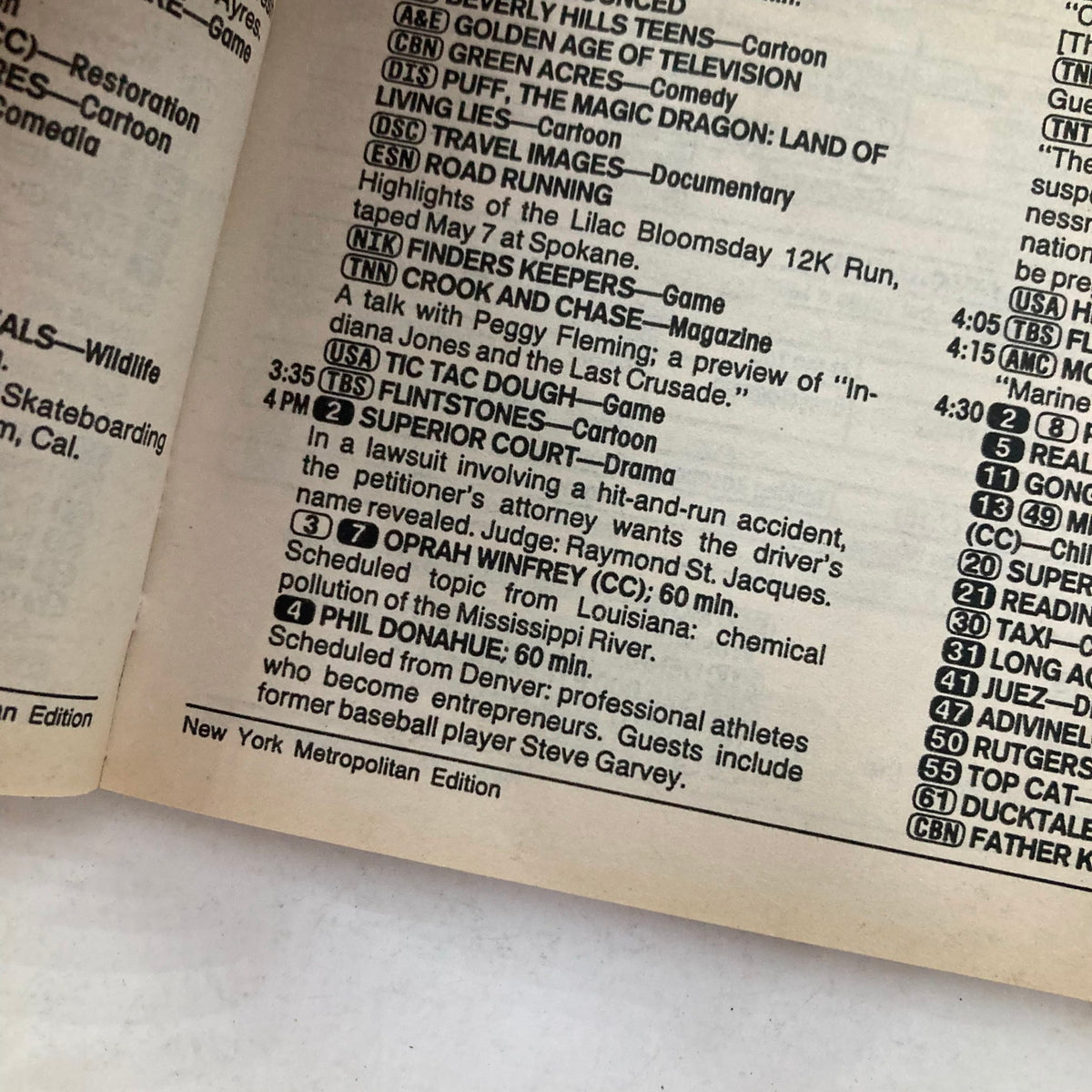Inside page of the TV Guide Magazine from May 20, 1989, revealing the TV schedule with details on shows including Oprah Winfrey and Phil Donahue.