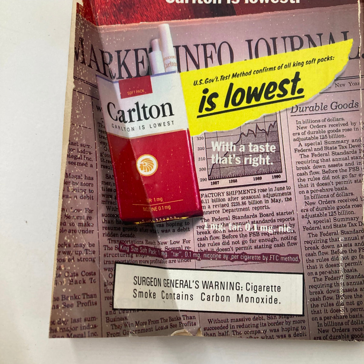 Advertisement page from TV Guide Magazine May 11 1991 featuring Carlton cigarettes, emphasizing a low nicotine content with a warning label.