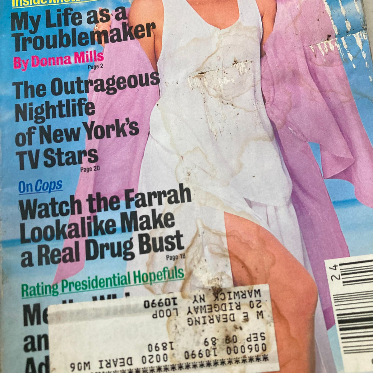 Close-up of the cover of TV Guide Magazine June 17 1989 highlighting Donna Mills and featuring articles about New York's nightlife and television shows.