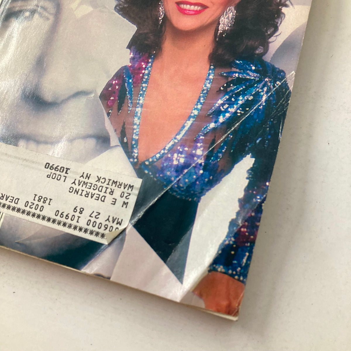 Close-up view of the TV Guide Magazine April 15 1989 cover with details on Joan Collins and John Forsythe.